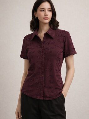 Vintage Rue21 Short-Sleeve Button-Down Shirt in Plum